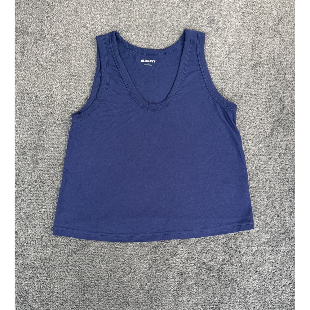 Old Navy Womens Small Navy Blue Cotton Scoop Neck Relaxed Crop Tank Top